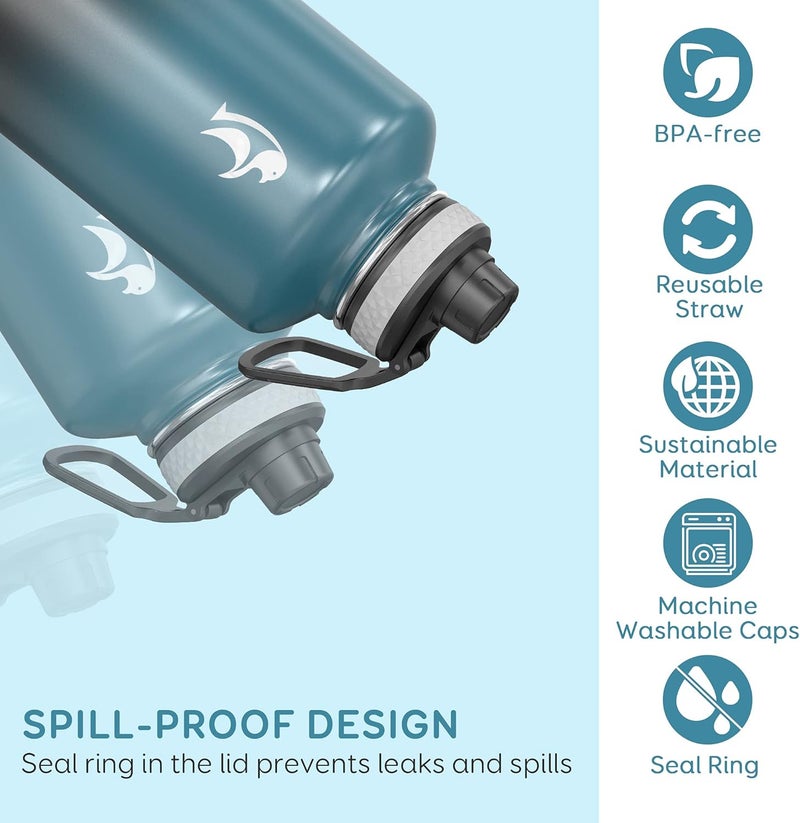 Coolflask Water Bottle 87 oz with Straw, 2/3 Gallon Insulated Stainless Steel Large 3 Lids Big Water Jug for Sports or Office, Non-BPA Keep Cold Up to 48 Hrs or Hot Up to 24 Hrs, Samurai Cyan - Image 4