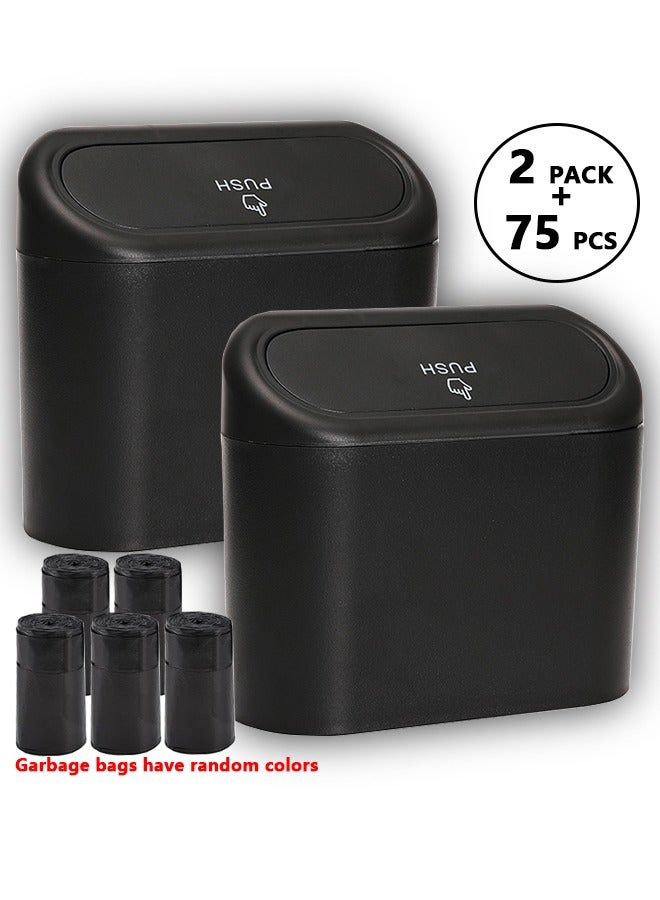 2 Packs Car Trash Can with Lid, Mini Auto Dustbin Garbage Organizer Holder, Automotive Storage Container Bin with 5 Rolls of Garbage Bags (Random Color) for Vehicle, Home, Office - Image 1