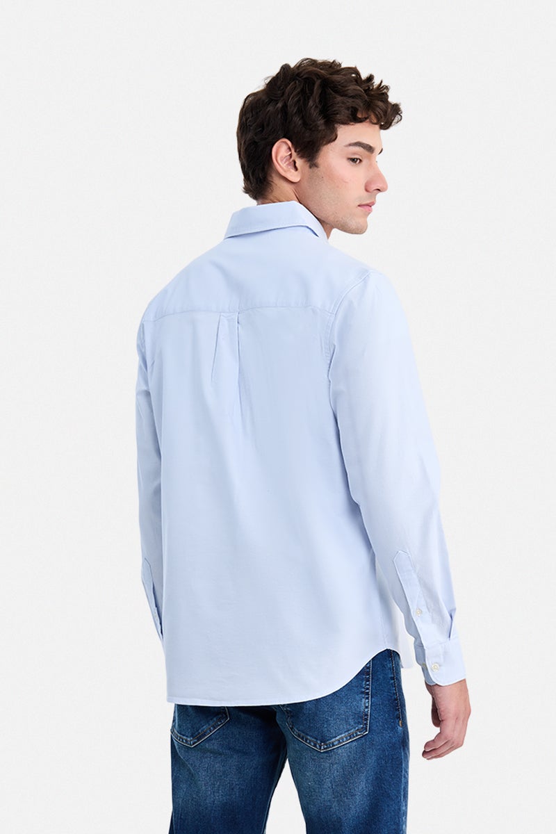 SNITCH Sky Blue Solid Long Sleeve Regular Fit Casual Shirt - Image 4