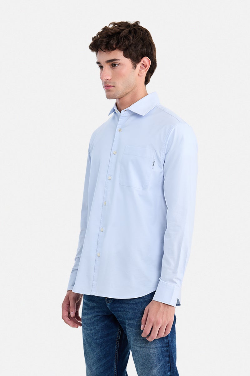 SNITCH Sky Blue Solid Long Sleeve Regular Fit Casual Shirt - Image 3
