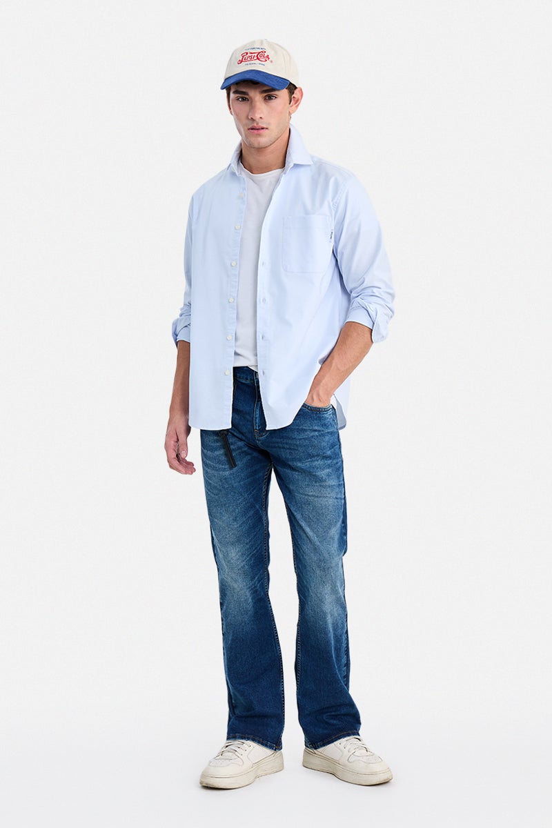 SNITCH Sky Blue Solid Long Sleeve Regular Fit Casual Shirt - Image 2