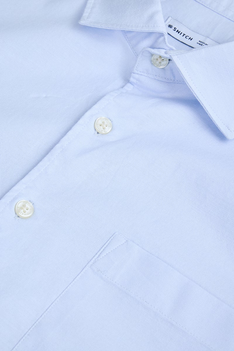 SNITCH Sky Blue Solid Long Sleeve Regular Fit Casual Shirt - Image 5