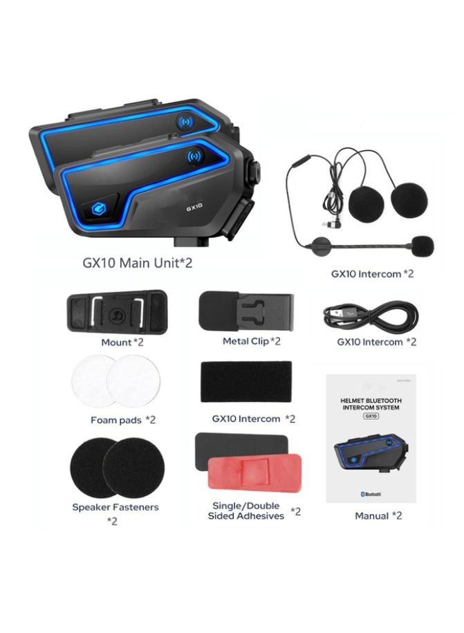 ارواق سماعة رأس بلوتوث للدراجات النارية GX10 10 رايدرز BT إنترفون مع راديو FM ومكبر صوت 2 قطعة - Image 2