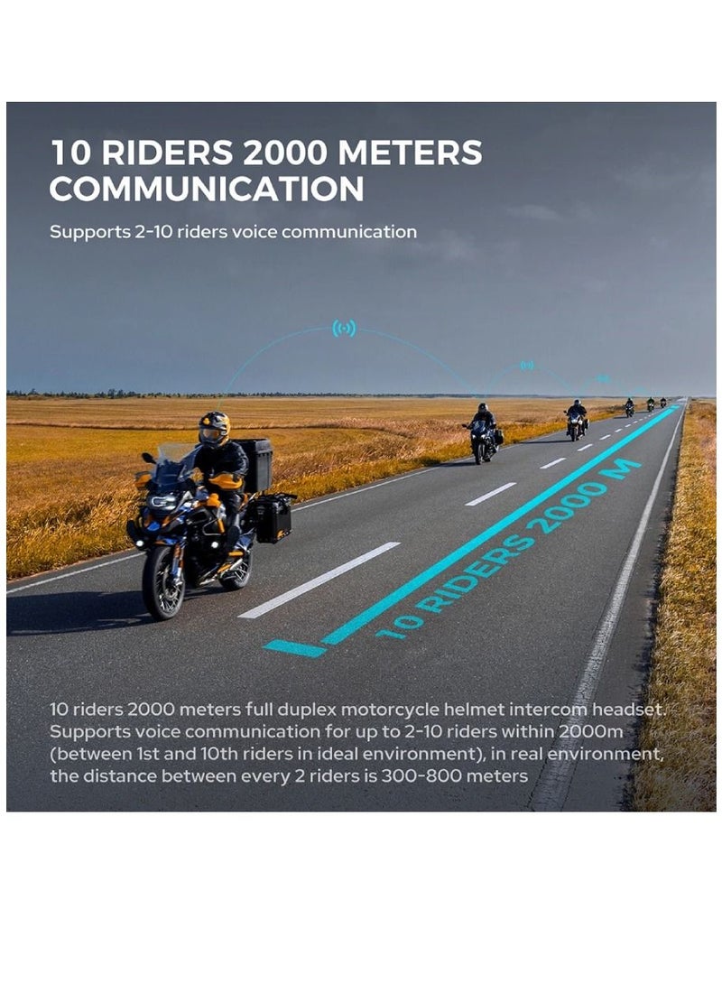ارواق سماعة رأس بلوتوث للدراجات النارية GX10 10 رايدرز BT إنترفون مع راديو FM ومكبر صوت 2 قطعة - Image 4