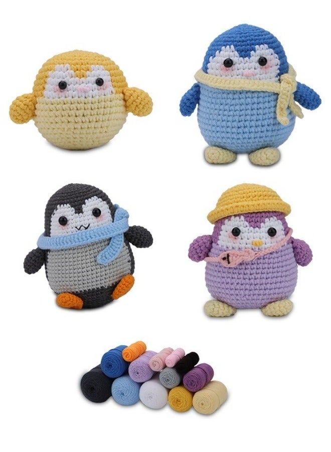 Captaintech 4-Piece Penguins Dolls, Crochet Kit for Beginners, Crochet Set for Kids, Crocheting Knitting Kit, Includes All Crochet Accessories and Step-by-Step Video Tutorials - Image 1