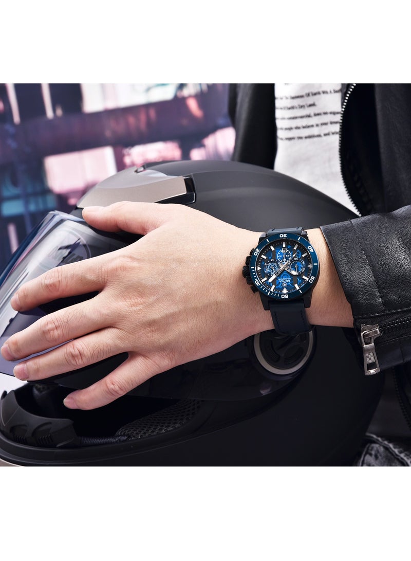 BENYAR Watches for Men Luxury Quartz Water Resistant Watch Men's Chronograph Genuine Leather Strap 5197 Blue - Image 2