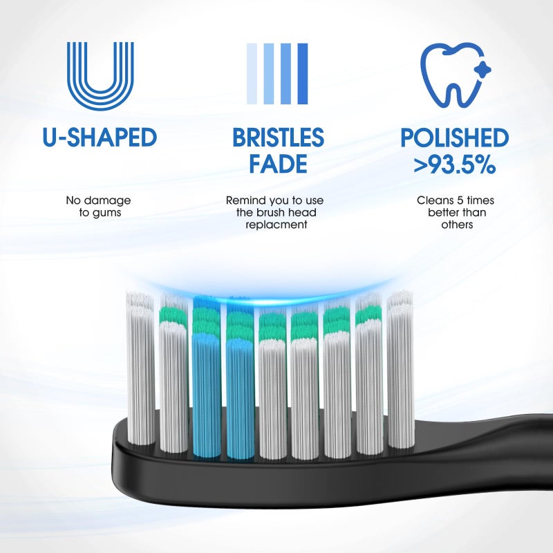 Cemobene Electric Toothbrush, Sonic Type for Adults & Teens, 8 Brush Heads, Travel Case, 6 Modes, 40000 VPM Electric Motor, IPX7 Waterproof, 2 Minutes Timer, Wireless Charging, One Charge for 100 Days-Black - Image 3