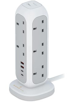 Smartix Smartix Extension Cord, 15-In-1 Heavy Duty Surge Protector Power Strip Tower with 11 AC Outlet, 35W 2xUSB-C PD & 2xUSB-A QC Ports, Overload Protection, Extension Cord 10m, Power Socket - 3250W, White  - Image 1