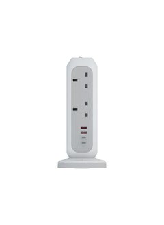 Smartix Smartix Extension Cord, 15-In-1 Heavy Duty Surge Protector Power Strip Tower with 11 AC Outlet, 35W 2xUSB-C PD & 2xUSB-A QC Ports, Overload Protection, Extension Cord 10m, Power Socket - 3250W, White  - Image 5