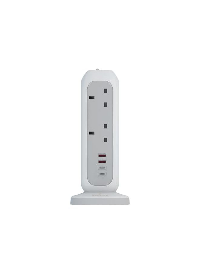 Smartix - Smartix Extension Cord, 15-In-1 Heavy Duty Surge Protector Power Strip Tower with 11 AC Outlet, 35W 2xUSB-C PD & 2xUSB-A QC Ports, Overload Protection, Extension Cord 10m, Power Socket - 3250W, White - Image 1