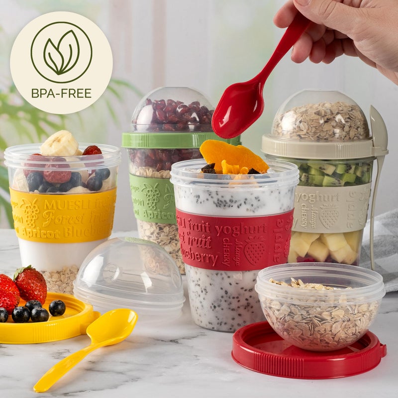 Crystalia 4 Pack 20 oz On The Go Yogurt Parfait Cups with Lids & Spoons, Overnight Oats Containers/Jars, Oatmeal Container to Go with Topping for Cereal, Milk, Yogurt, and Fruit Salad Storage (Large) - Image 4