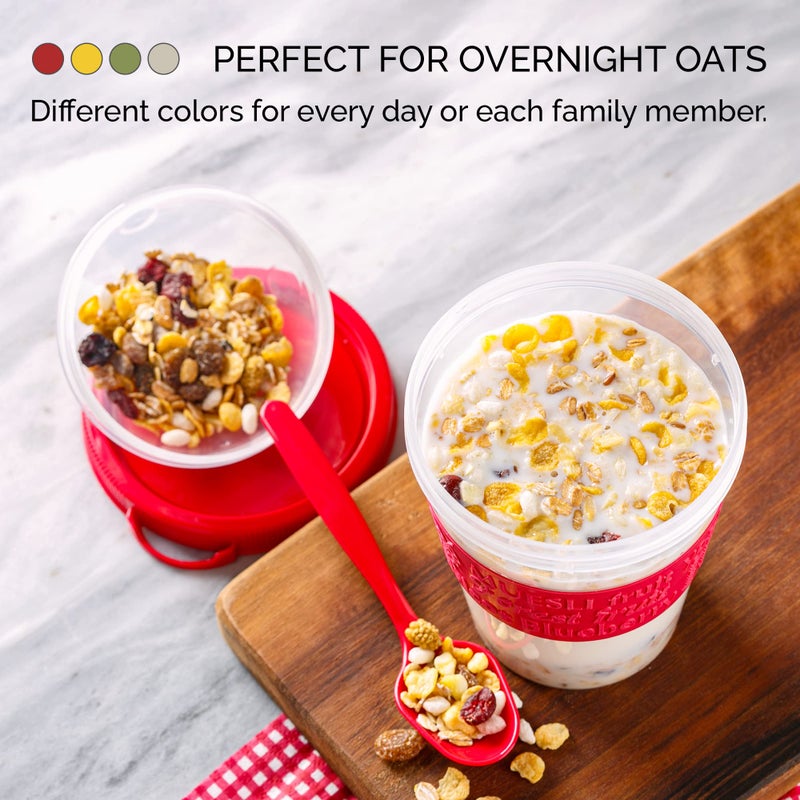 Crystalia 4 Pack 20 oz On The Go Yogurt Parfait Cups with Lids & Spoons, Overnight Oats Containers/Jars, Oatmeal Container to Go with Topping for Cereal, Milk, Yogurt, and Fruit Salad Storage (Large) - Image 2
