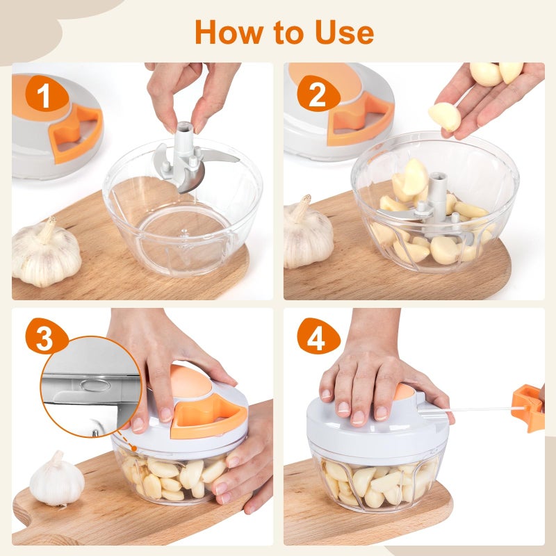 MAMICOOKER Manual Food Processor Vegetable Chopper, Portable Hand Pull String Garlic Mincer Onion Cutter for Veggies, Ginger, Fruits, Nuts, Herbs, etc.,500ml - Image 3