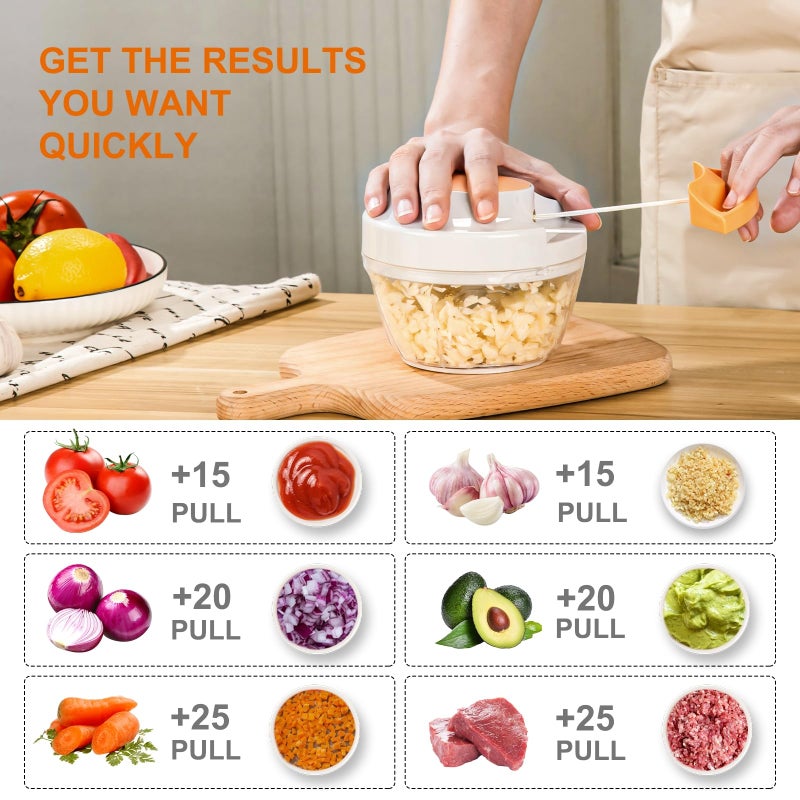 MAMICOOKER Manual Food Processor Vegetable Chopper, Portable Hand Pull String Garlic Mincer Onion Cutter for Veggies, Ginger, Fruits, Nuts, Herbs, etc.,500ml - Image 2
