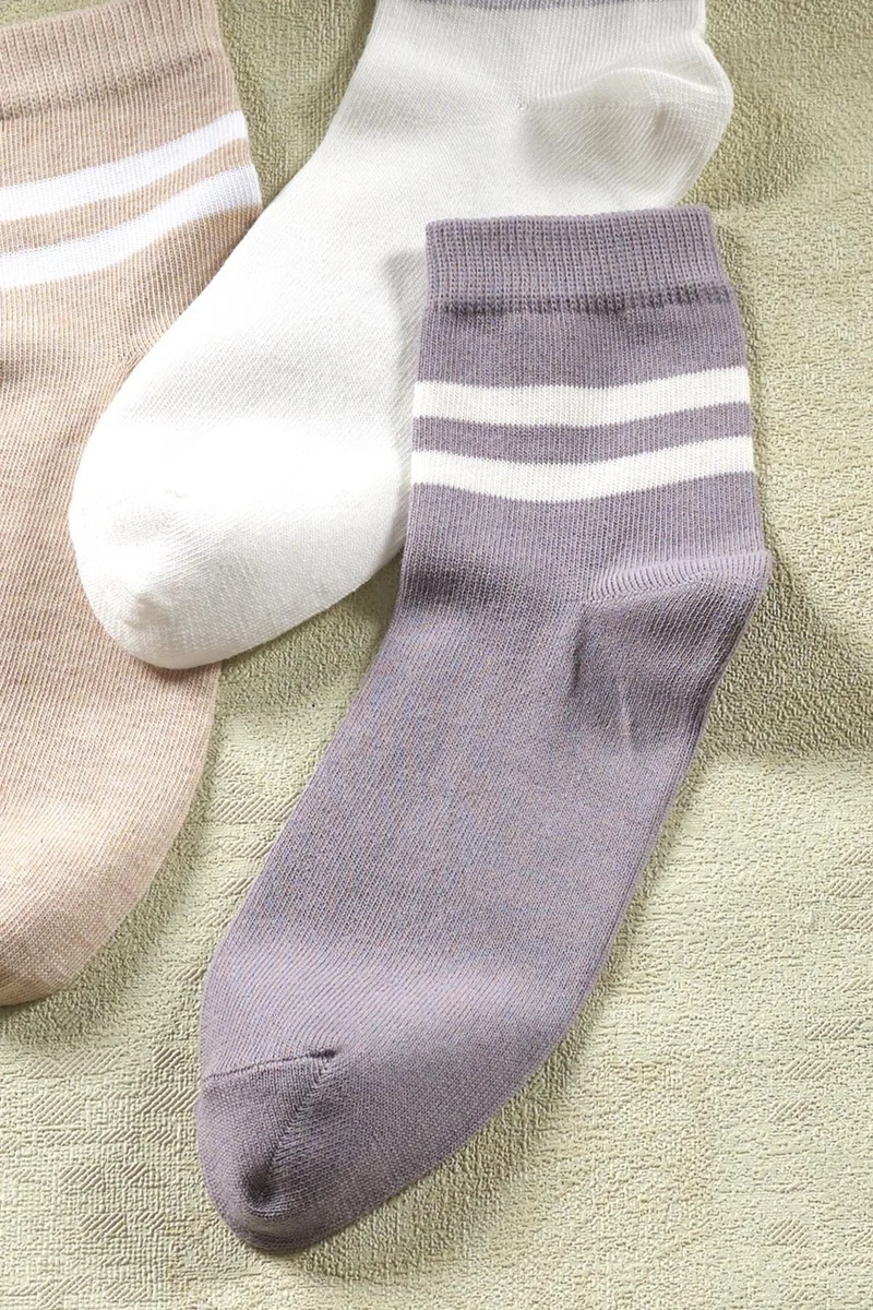 Zeynep Tekstil 3 Pairs Unisex Striped Long Socks | Extra Soft Unisex Cotton Sock Socks