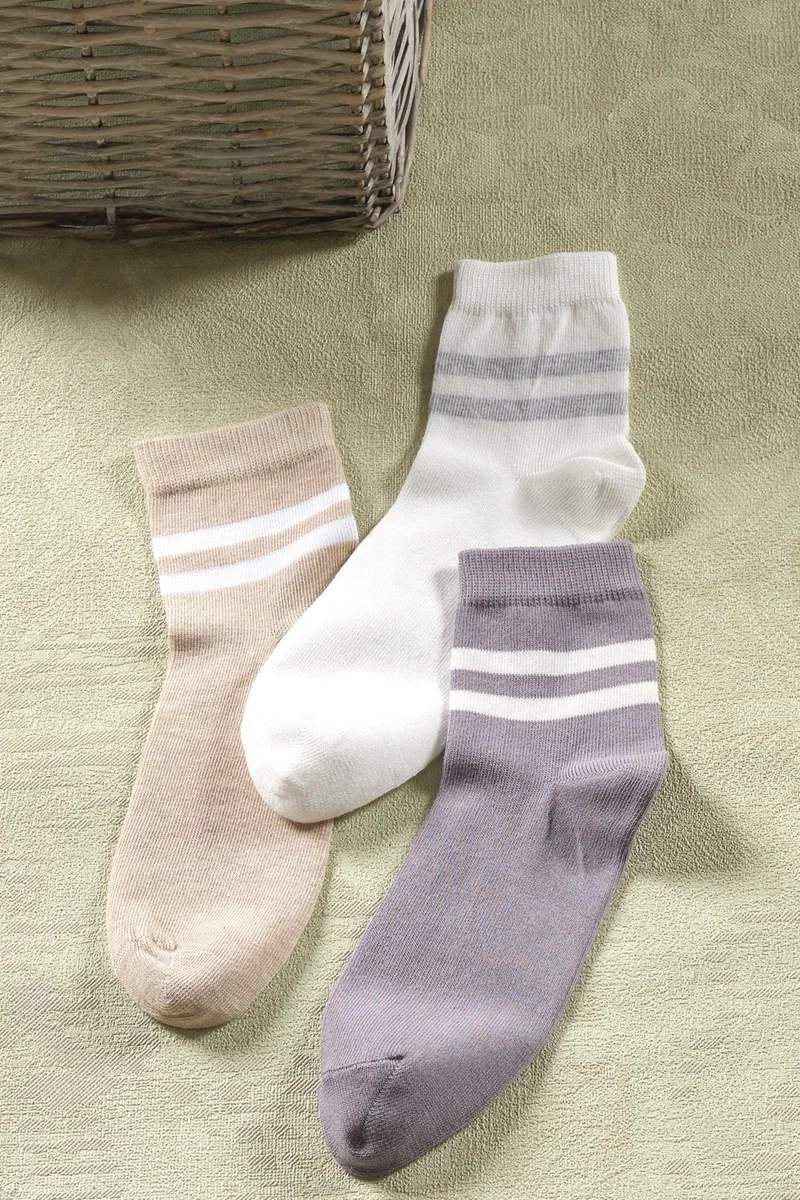 Zeynep Tekstil 3 Pairs Unisex Striped Long Socks | Extra Soft Unisex Cotton Sock Socks