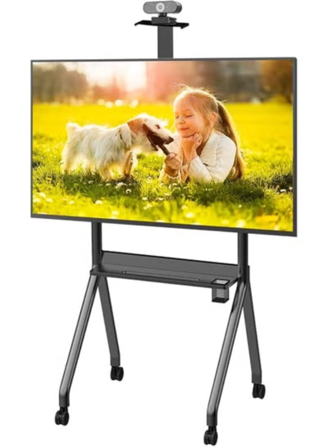 إتش إكس دي زومليون حامل تلفزيون متحرك لشاشات 42–86 بوصة LCD/LED المسطحة والمنحنية – عربة تلفزيون أرضية بعجلات مع رف وسائط قابل للتعديل تتحمل حتى 330 رطل - Image 1