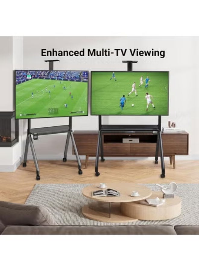 إتش إكس دي زومليون حامل تلفزيون متحرك لشاشات 42–86 بوصة LCD/LED المسطحة والمنحنية – عربة تلفزيون أرضية بعجلات مع رف وسائط قابل للتعديل تتحمل حتى 330 رطل - Image 3