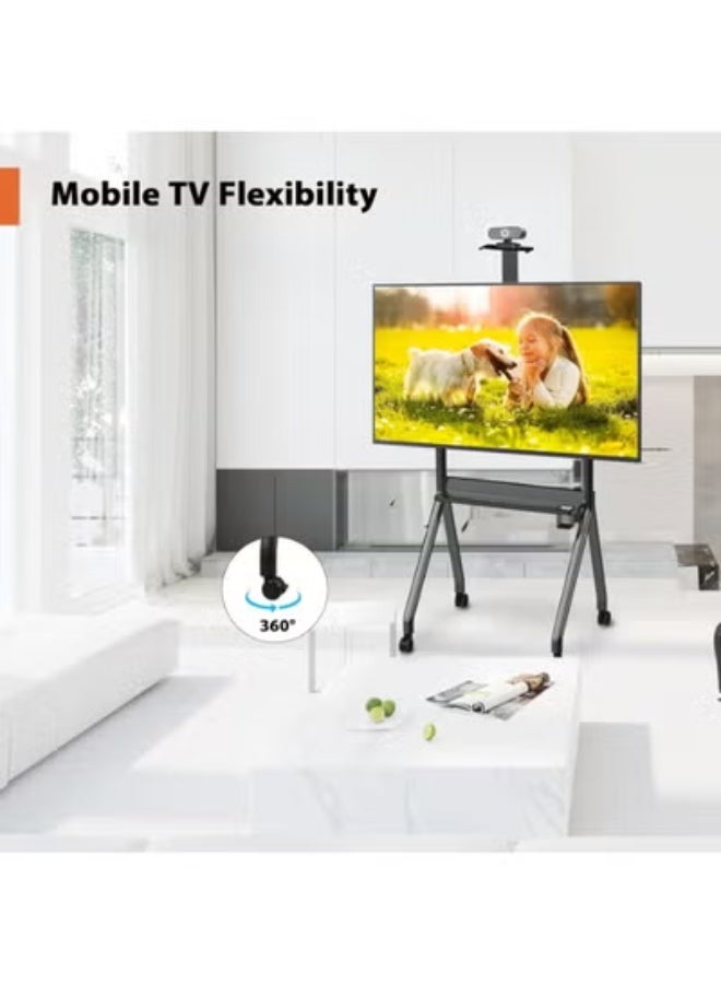 إتش إكس دي زومليون حامل تلفزيون متحرك لشاشات 42–86 بوصة LCD/LED المسطحة والمنحنية – عربة تلفزيون أرضية بعجلات مع رف وسائط قابل للتعديل تتحمل حتى 330 رطل - Image 4
