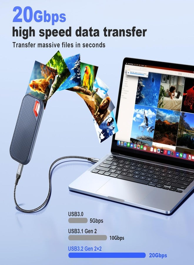 LDLrui USB C Cable [3FT, 2-Pack] 20Gbps High-Speed Data Transfer, 4K UHD USB C Monitor Display, USB 3.2 Gen 2x2, 100W Fast Charging Cord for iPhone 17/16, Sandisk, Samsung T7, SSK, ARZOPA, KYY, MNN - Image 2