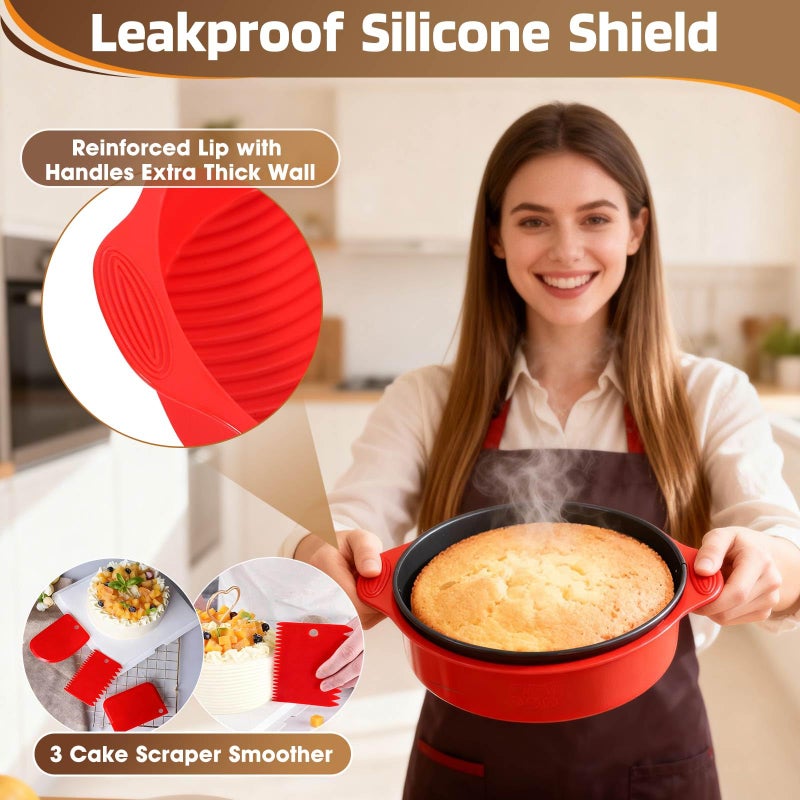 MASSUGAR 4 7 9 Inch Springform Pan with Silicone Protector, 50 Pcs Parchment Paper Liners, 3 Cake Scrapers, Leakproof Round Cake Pan for Baking in Water Bath - Nonstick Spring Form Pan for Cheesecake - Image 5