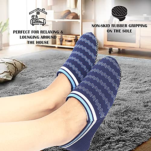 Footmate Lightweight Anti-Skid House Shoes, Anti Slip/Skid Rubber Grip Casual House Slipper Socks, Low Cut Socks for Home, Office, Living Room, Bedroom – NAVY WAVE, Size - XXL (28 cm) (2 Pair Pack) - Image 4