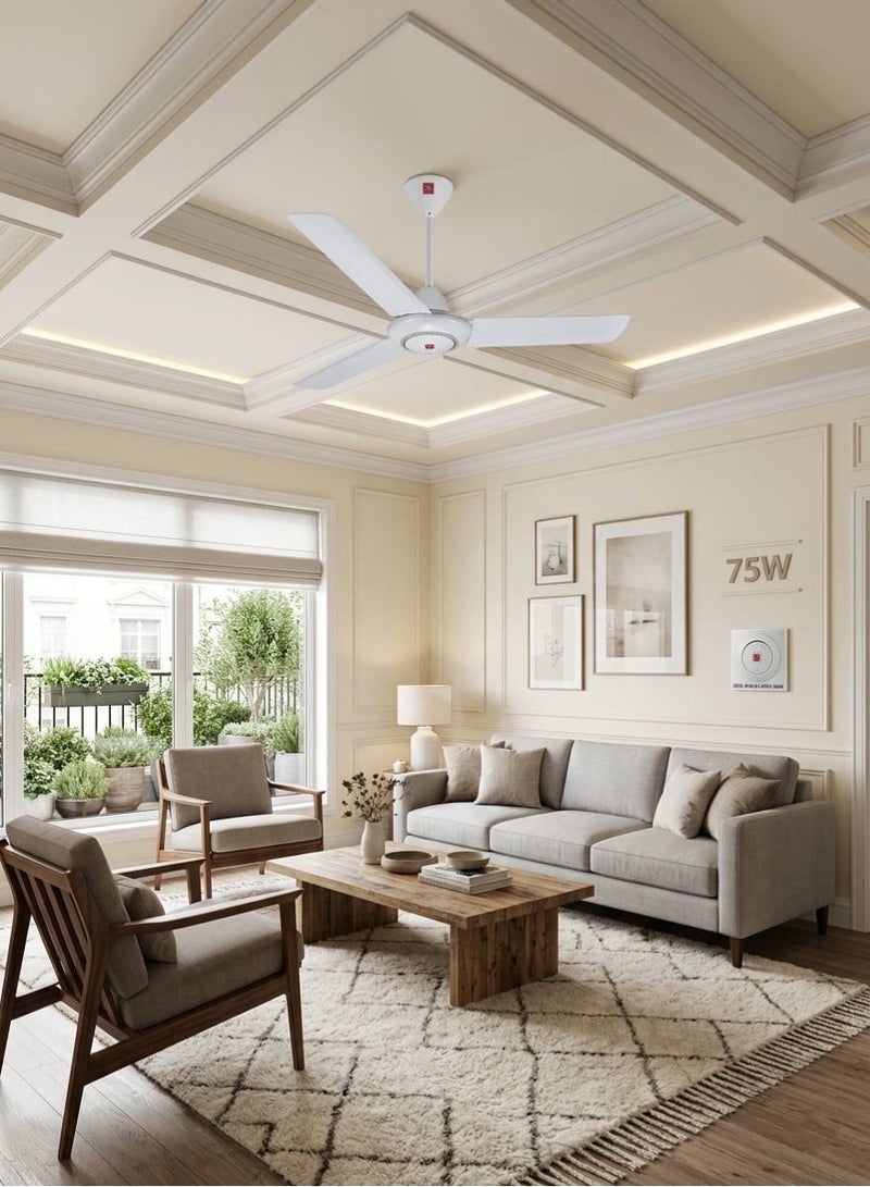 مروحة سقف كهربائية باللون الأبيض اقتصادية في استهلاك الكهرباء مع مفتاح تحكم بالسرعة