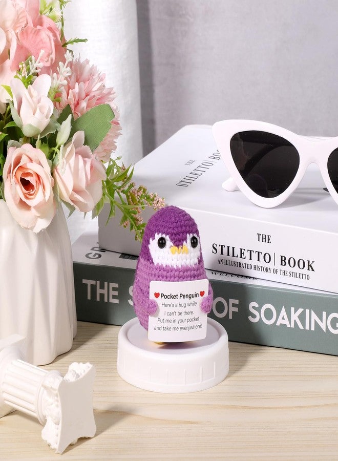 lasuroa دمية بطريق جيبية مرحة من لاسوروا، 2.6 بوصة، دمية بطريق داعمة عاطفياً مع بطاقة، مصنوعة من الصوف المحبوك بالكروشيه، هدية تشجيعية إبداعية للعائلة والأصدقاء، ديكور منزلي (بنفسجي) - Image 4