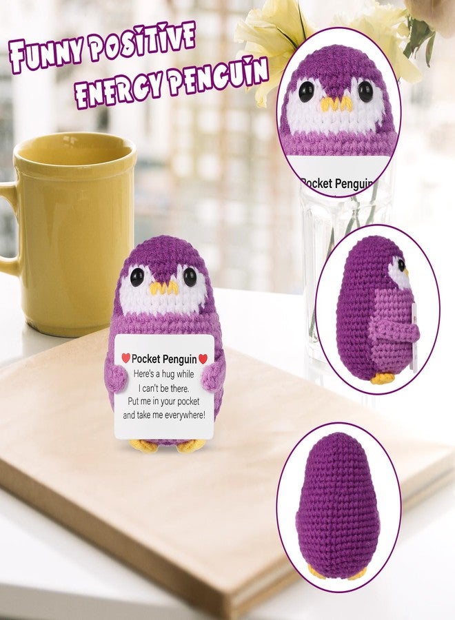 lasuroa دمية بطريق جيبية مرحة من لاسوروا، 2.6 بوصة، دمية بطريق داعمة عاطفياً مع بطاقة، مصنوعة من الصوف المحبوك بالكروشيه، هدية تشجيعية إبداعية للعائلة والأصدقاء، ديكور منزلي (بنفسجي) - Image 3