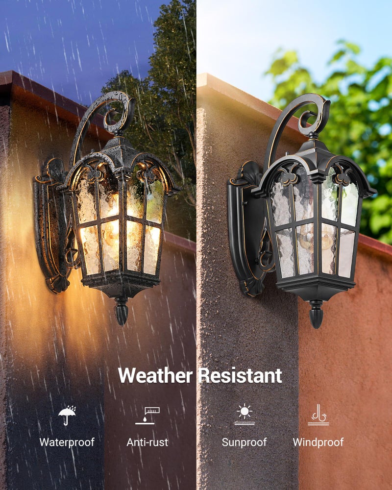 DEWENWILS Outdoor Wall Light Fixtures, Black Roman 17.7" H Exterior Wall Lantern, Anti-Rust & Waterproof, Water Ripple Glass, Outside Wall Sconce Porch Light for House, Garage - Image 5
