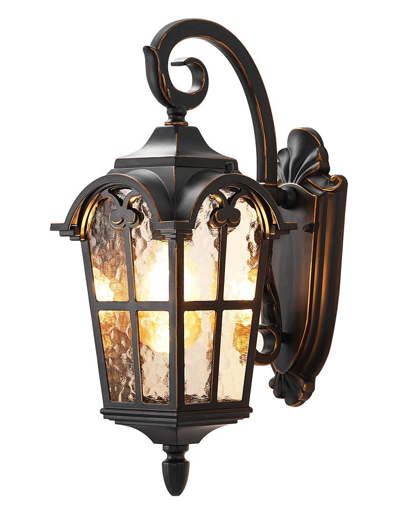 DEWENWILS Outdoor Wall Light Fixtures, Black Roman 17.7" H Exterior Wall Lantern, Anti-Rust & Waterproof, Water Ripple Glass, Outside Wall Sconce Porch Light for House, Garage - Image 1