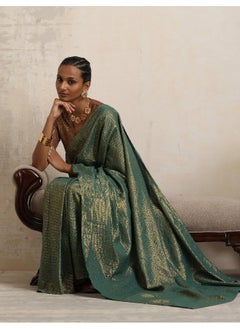 trueBrowns trueBrowns Dark Green Gold Lurex Ready To Wear Saree  - Image 1