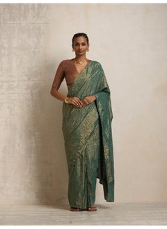 trueBrowns trueBrowns Dark Green Gold Lurex Ready To Wear Saree  - Image 2