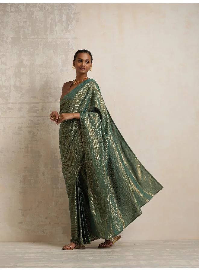 trueBrowns trueBrowns Dark Green Gold Lurex Ready To Wear Saree