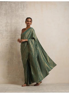 trueBrowns trueBrowns Dark Green Gold Lurex Ready To Wear Saree  - Image 3