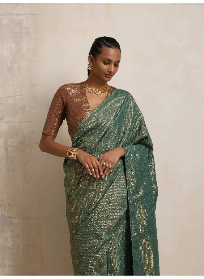 trueBrowns trueBrowns Dark Green Gold Lurex Ready To Wear Saree