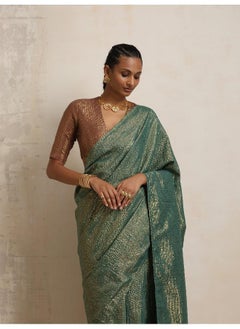 trueBrowns trueBrowns Dark Green Gold Lurex Ready To Wear Saree  - Image 5
