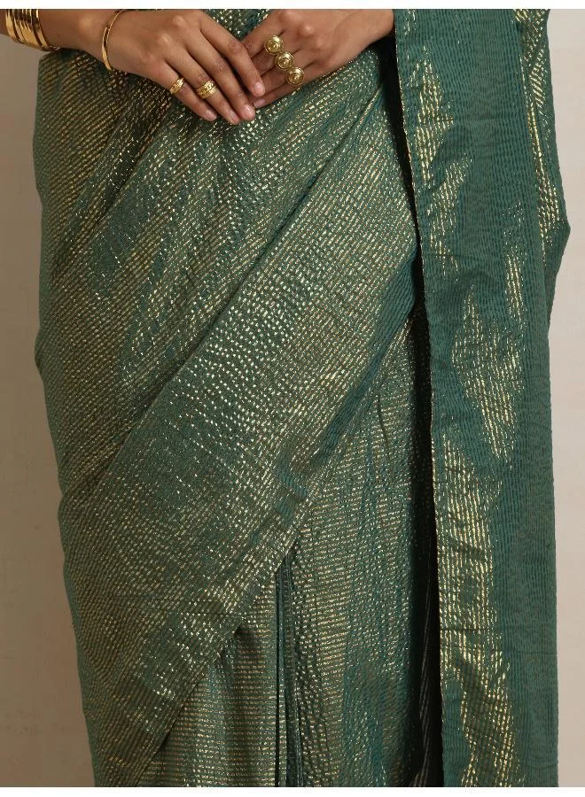 trueBrowns trueBrowns Dark Green Gold Lurex Ready To Wear Saree