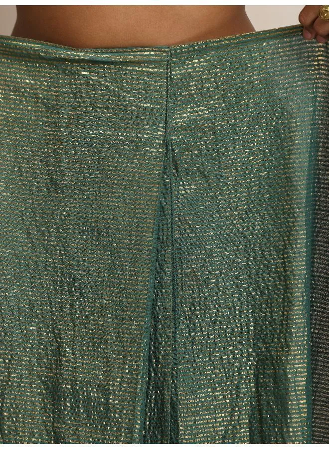 trueBrowns trueBrowns Dark Green Gold Lurex Ready To Wear Saree