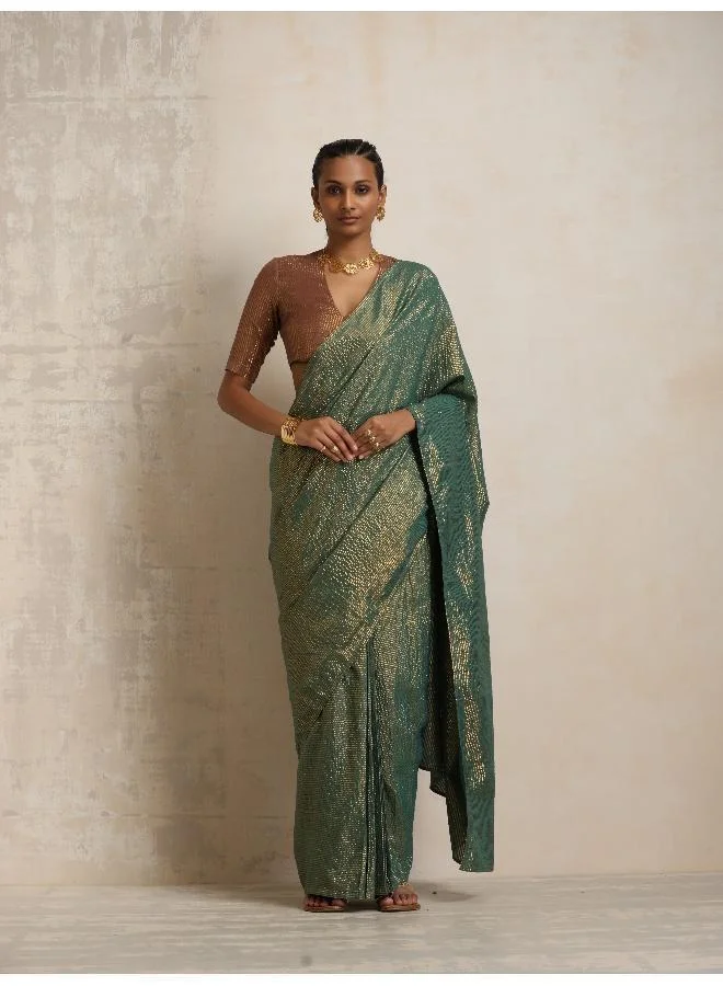trueBrowns trueBrowns Dark Green Gold Lurex Ready To Wear Saree