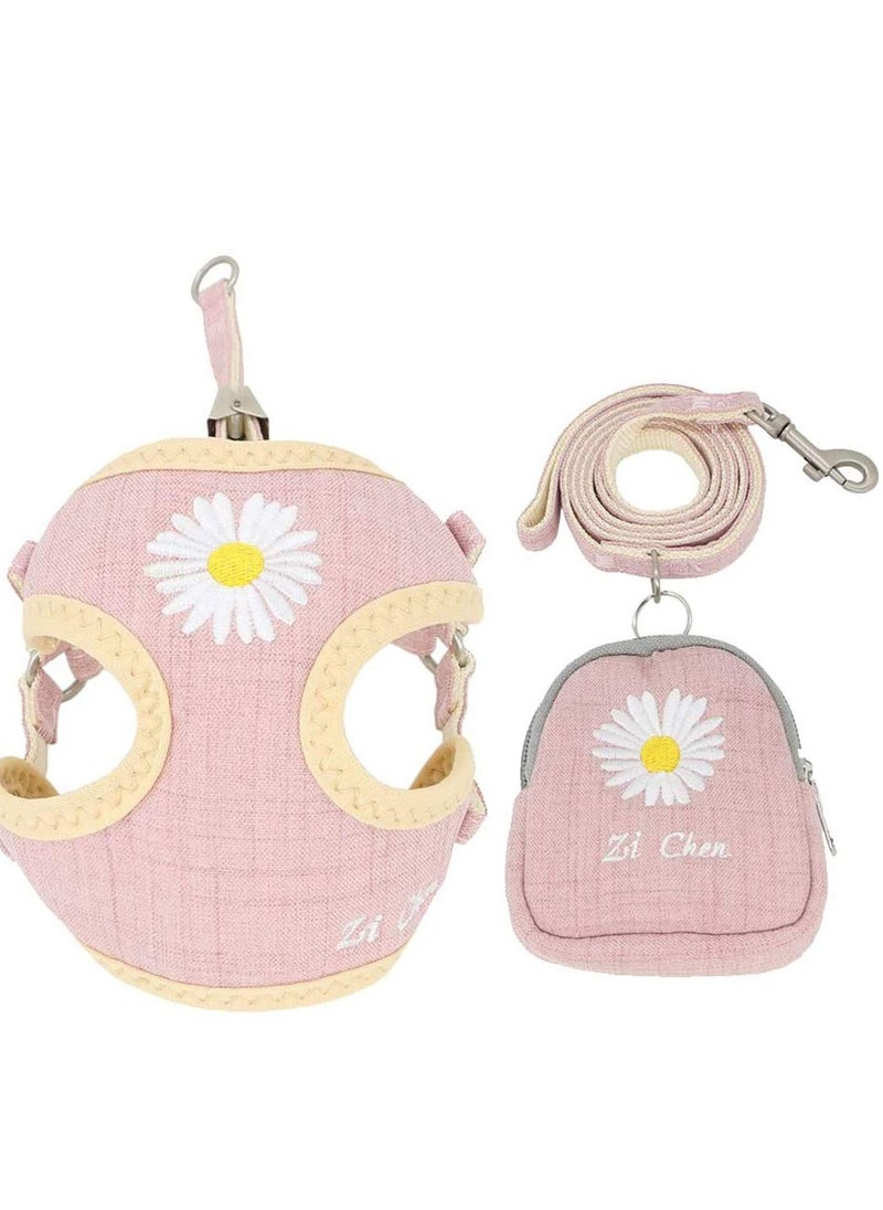 KASTWAVE Puppy Carrier, Puppy and Cat Carrier Leash Breathable Mesh Daisy Undershirt Pet Carrier Pet Training Leash for Indoor and Outdoor Training Pets (3-Piece Set, Pink)  - Image 1