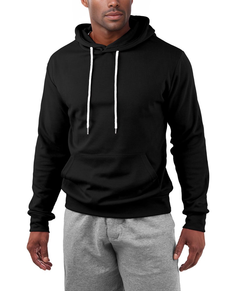 Ohoo Mens Slim Fit Basic Pullover Hoodies Sweatshirt Lightweight Long Sleeve with Kanga Pocket / DCF010-BLACK-L - Image 5