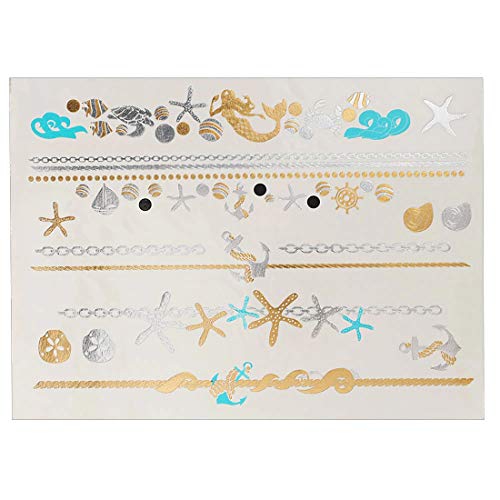 S.A.V.I 3D Temporary Tattoo Golden and Silver Metallic Sticker Wrist Arm Peacock Feathers Design Size 21x15cm - 1pc. (53-1), Gold, 2 g - Image 1