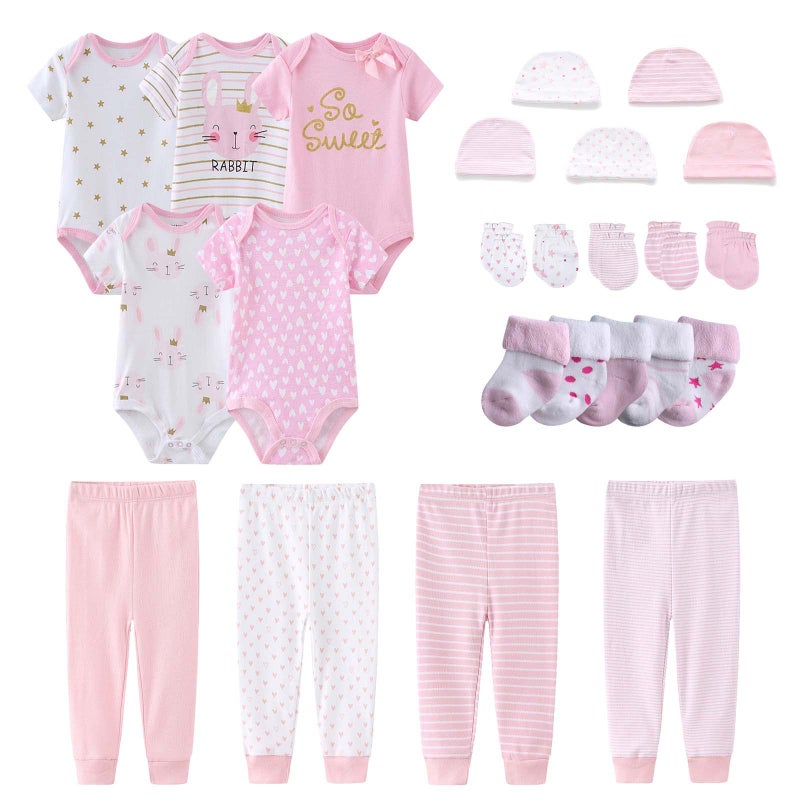 MAMIMAKA Newborn Layette Gift Set Bodysuits Pants for Baby Girl and Boy 24 Piece 100% Cotton Essentials and Accessories - Image 1