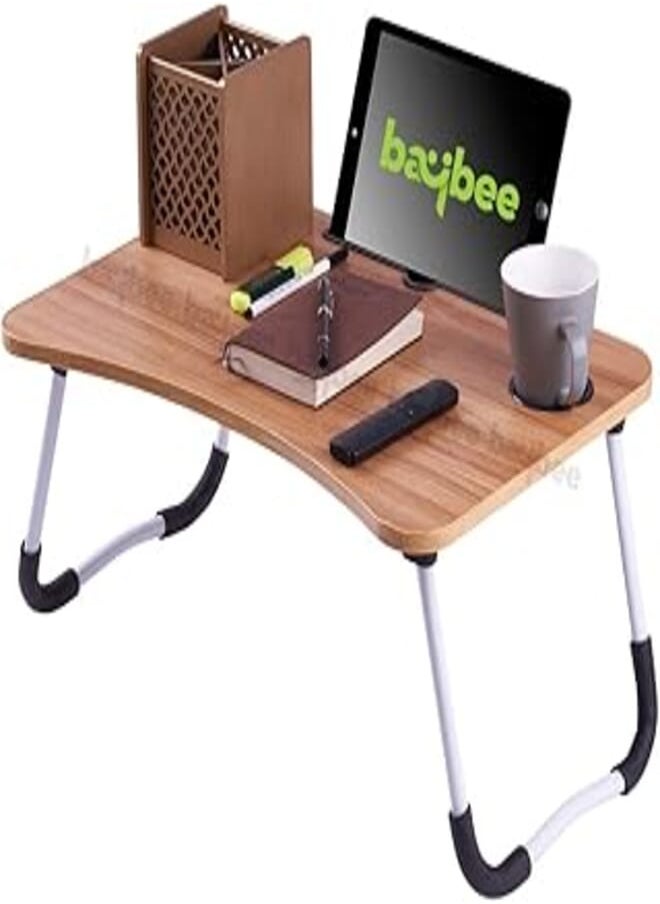 BAYBEE BAYBEE Smart Multipurpose Portable Wooden Laptop Table with Tablet (Brown) Tan Standard 109 