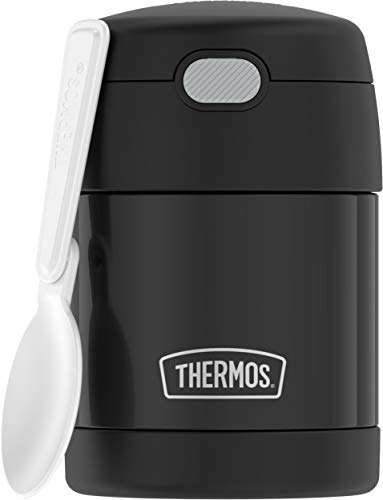 THERMOS FUNTAINER Insulated Food Jar 10 Ounce Kid Friendly Food Jar with Foldable Spoon Black