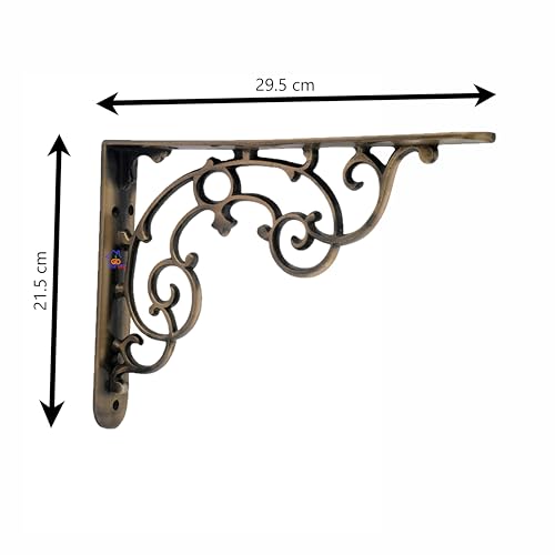 GHAR DWAR Metal Handcrafted Shelf Bracket for Floating Shelves L Angle Decorative Corner L Shaped Brace Joint Heavy Duty Wall Mounted Shelf Supporter Corner Brace Holder (Pack of 4, Brass Antique) - Image 2