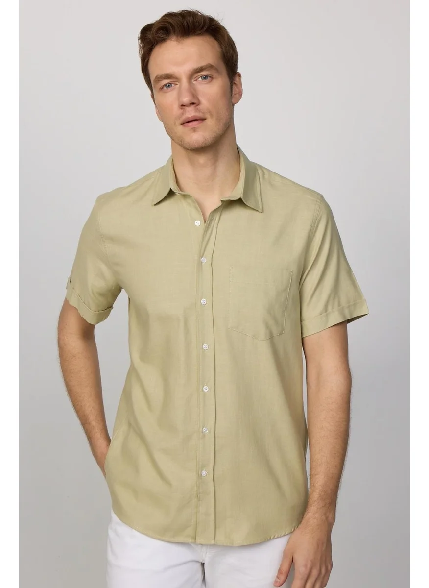 Tudors Classic Fit Short Sleeve Linen Cotton Pocket Stone Men's Shirt