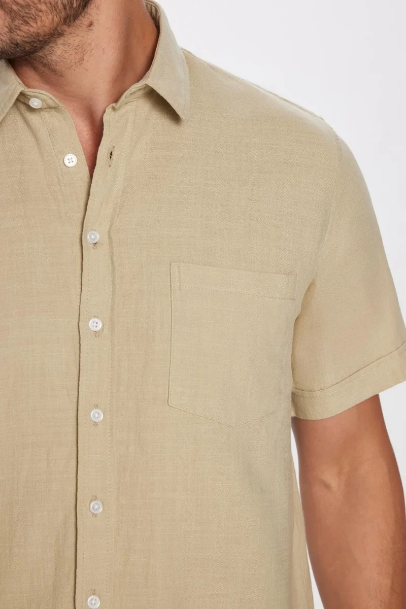 تودورس Classic Fit Short Sleeve Linen Cotton Pocket Stone Men's Shirt