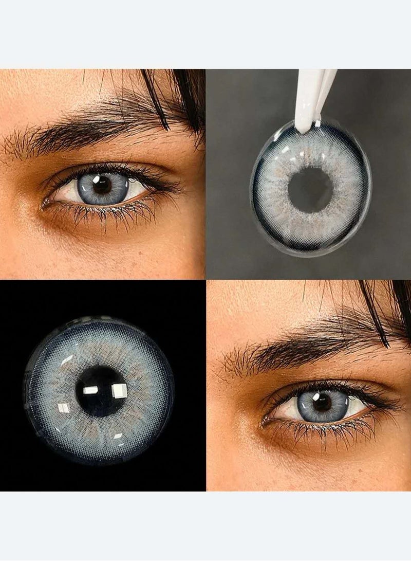 Unibling Bloom Blue Yearly Colored Contact Lenses, Unisex Cosmetic Contact Lenses, Enlargement Collection, Dark Blue, With Case - Image 2